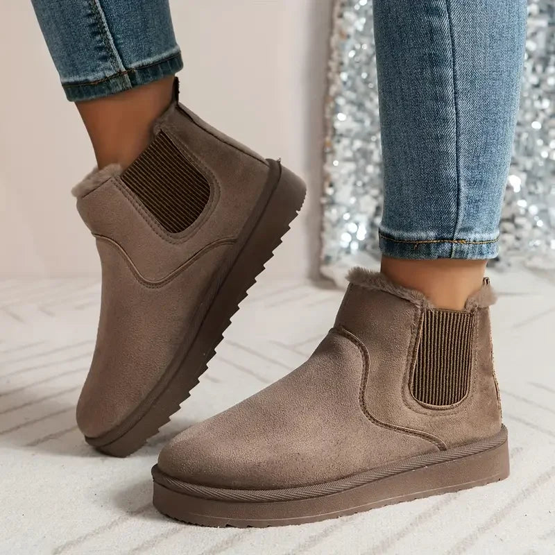 Botines forrados de pelo sintético para mujer, ante sintético con elásticos laterales y suela gruesa, 5 colores, 9 talla