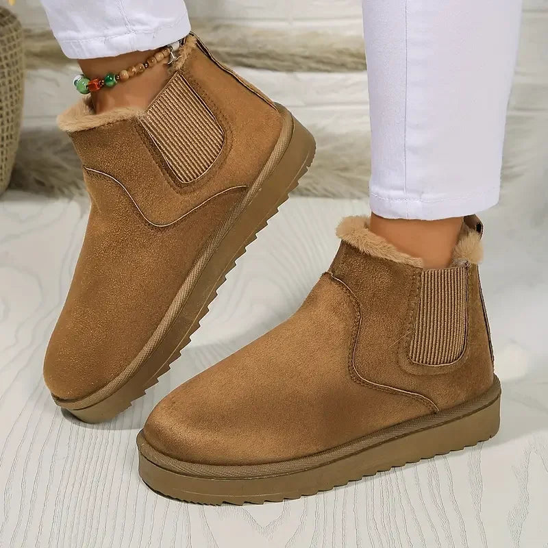 Botines forrados de pelo sintético para mujer, ante sintético con elásticos laterales y suela gruesa, 5 colores, 9 talla