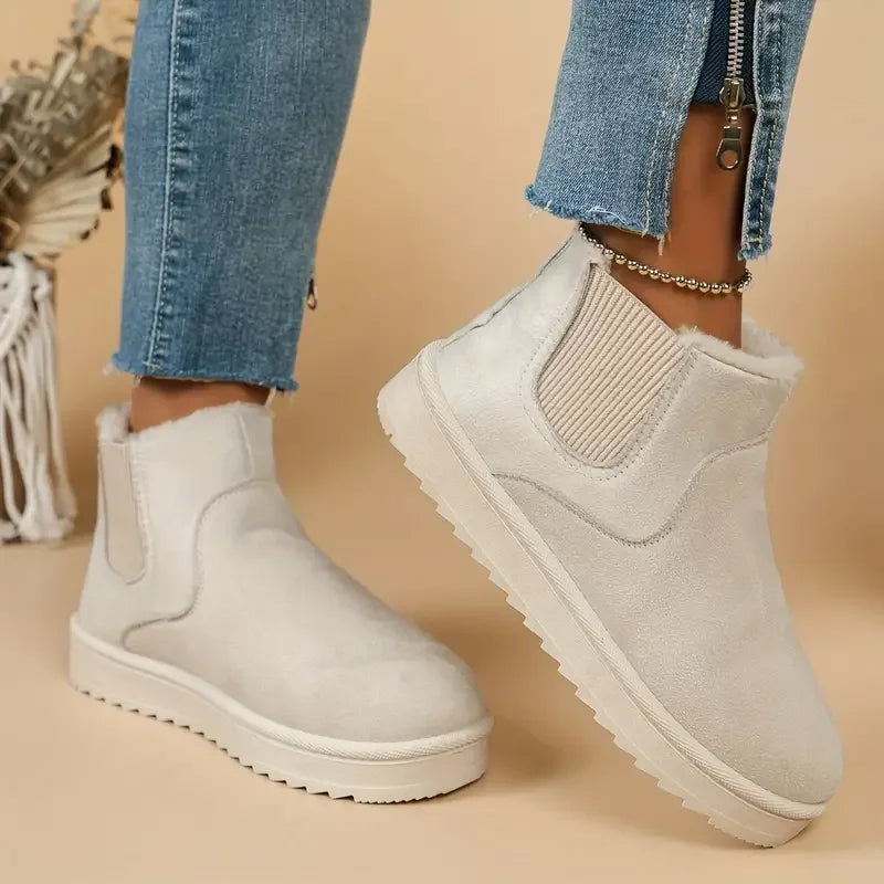 Botines forrados de pelo sintético para mujer, ante sintético con elásticos laterales y suela gruesa, 5 colores, 9 talla