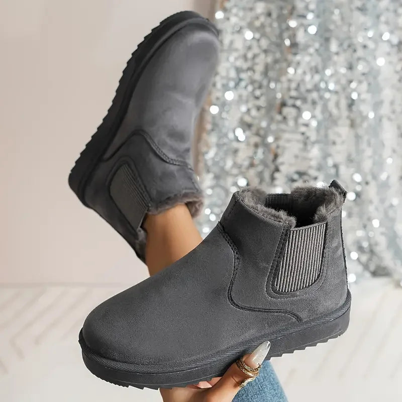 Botines forrados de pelo sintético para mujer, ante sintético con elásticos laterales y suela gruesa, 5 colores, 9 talla
