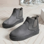 Botines forrados de pelo sintético para mujer, ante sintético con elásticos laterales y suela gruesa, 5 colores, 9 talla