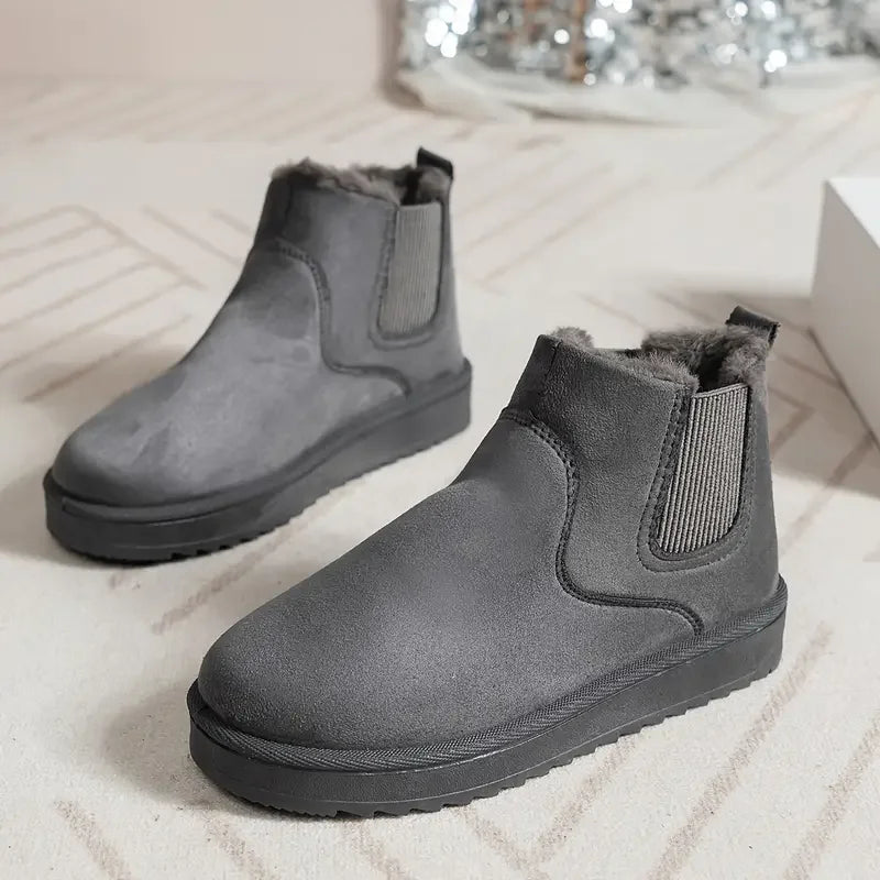 Botines forrados de pelo sintético para mujer, ante sintético con elásticos laterales y suela gruesa, 5 colores, 9 talla