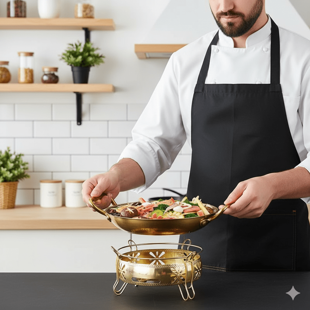 Cacerola de acero inoxidable martillado para freír, salsas y cocina versátil