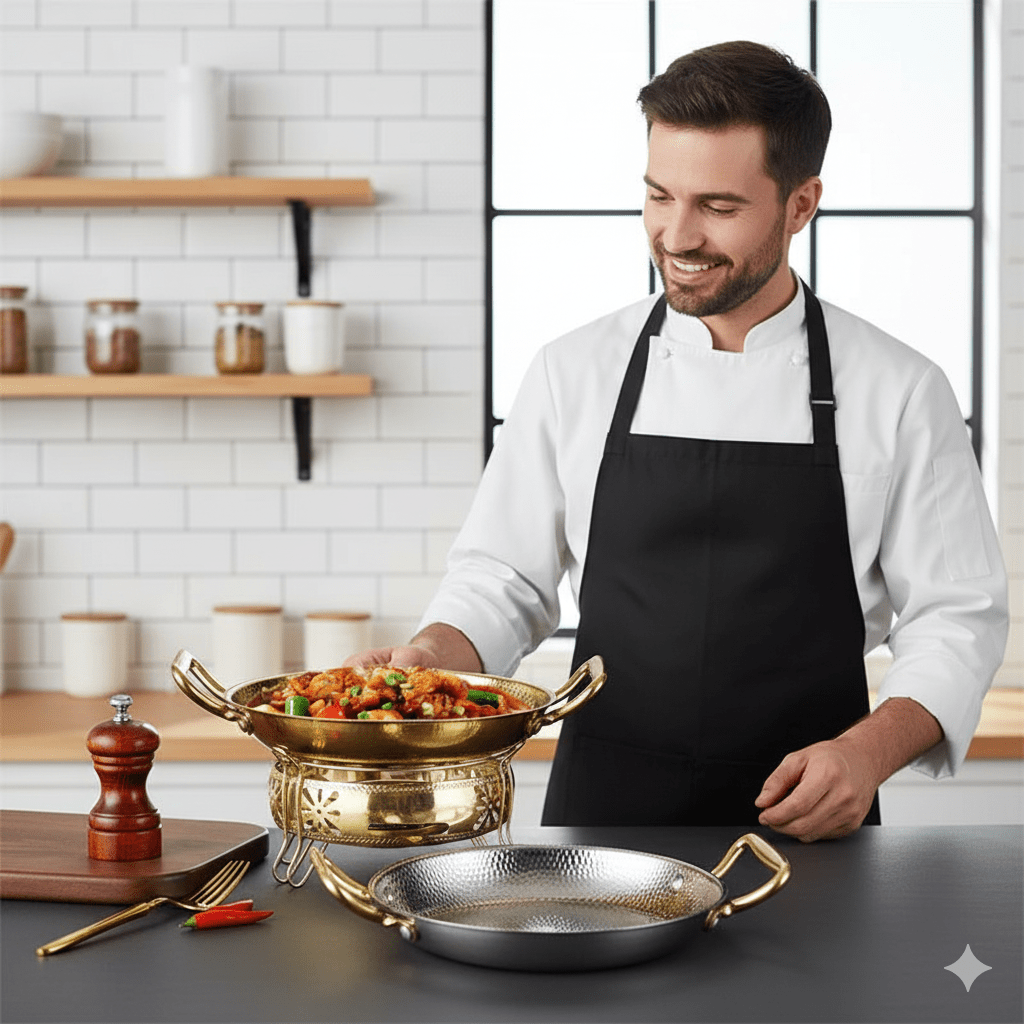 Cacerola de acero inoxidable martillado para freír, salsas y cocina versátil