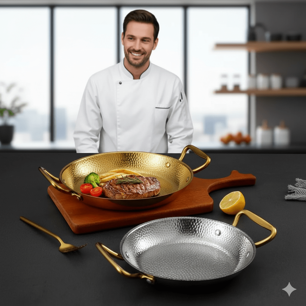 Cacerola de acero inoxidable martillado para freír, salsas y cocina versátil