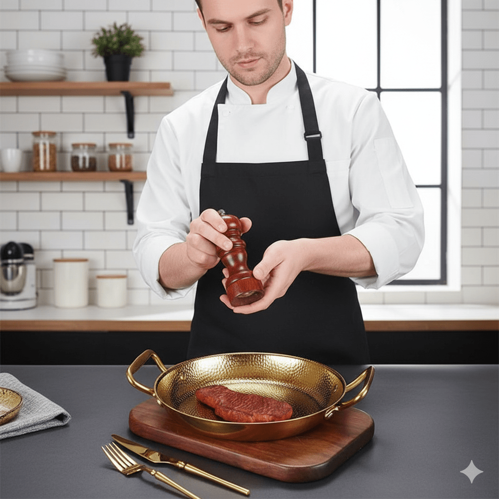 Cacerola de acero inoxidable martillado para guisos, salsas y cocina versátil