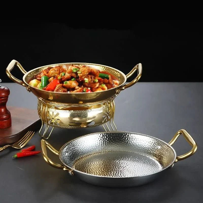 Cacerola de acero inoxidable martillado para guisos, salsas y cocina versátil