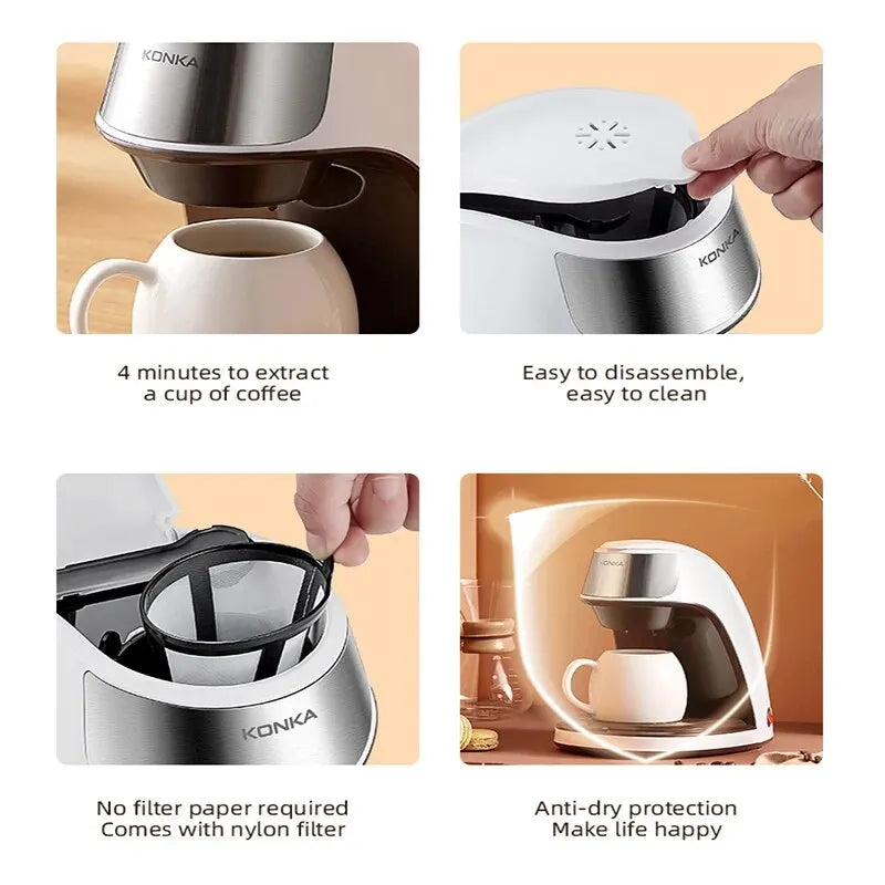 Cafetera KONKA 2 en 1 para té y café en polvo, calentamiento rápido, 300 ml
