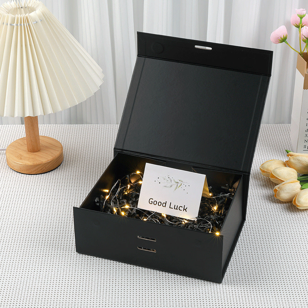 Caja de regalo magnética premium con luces LED y tarjeta de felicitación