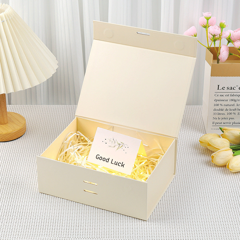 Caja de regalo magnética premium con luces LED y tarjeta de felicitación