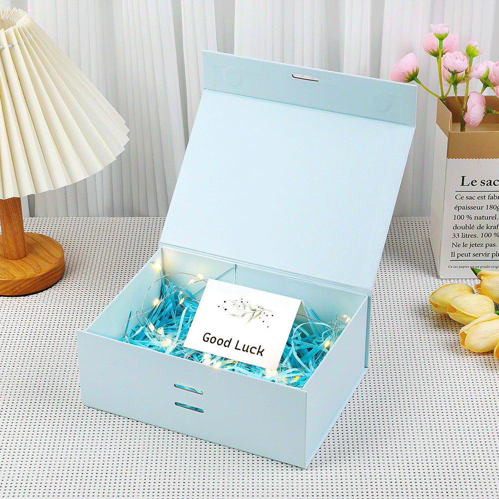 Caja de regalo magnética premium con luces LED y tarjeta de felicitación