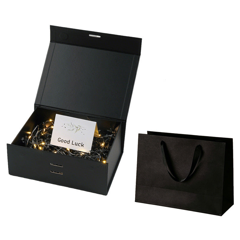 Caja de regalo magnética premium con luces LED y tarjeta de felicitación