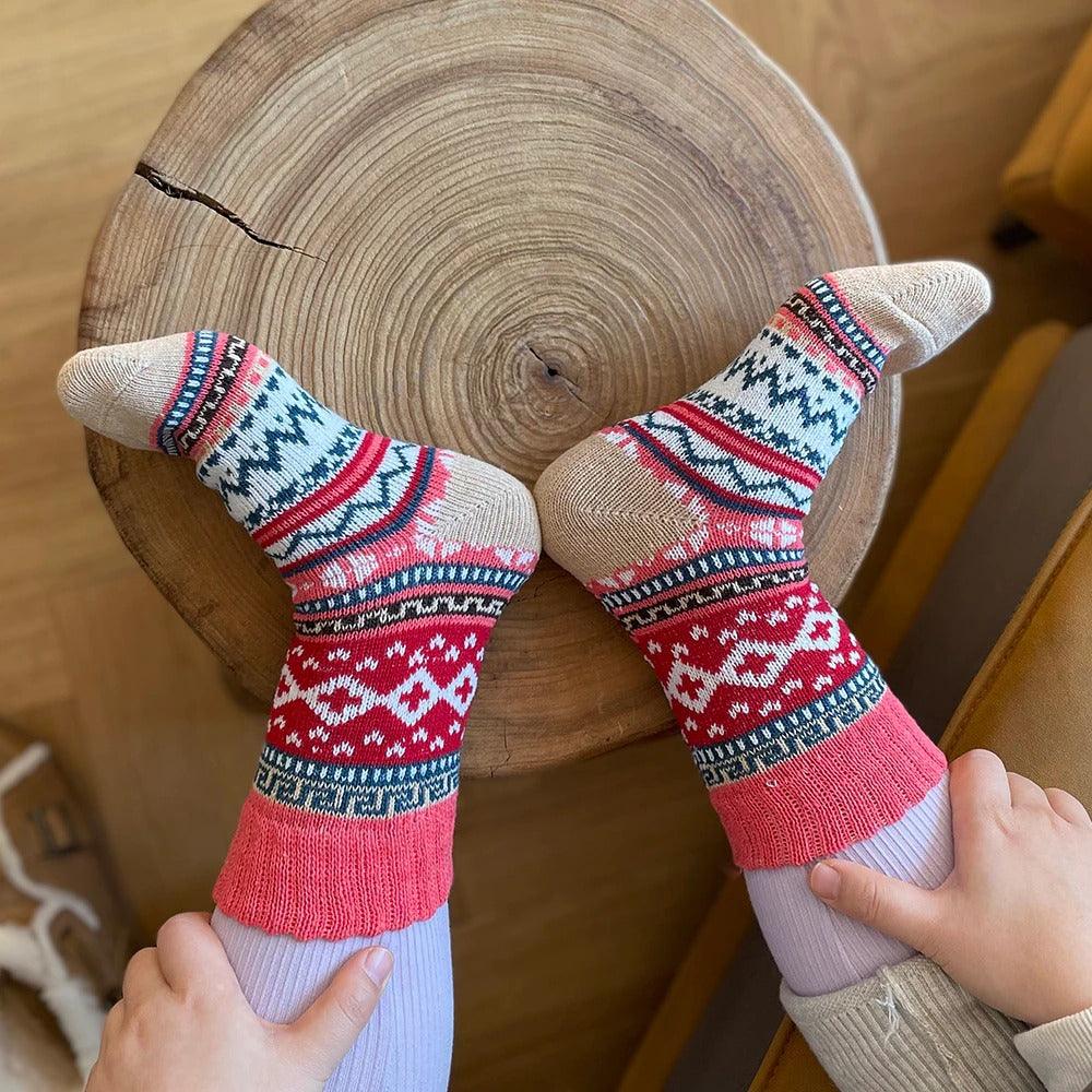 Calcetines térmicos en mezcla de lana con patrón nórdico, set de invierno de 5 pares, talla EU 36-39, 6 diseños