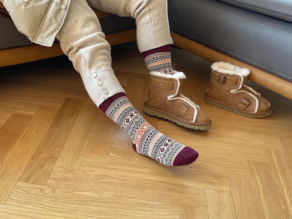 Calcetines térmicos en mezcla de lana con patrón nórdico, set de invierno de 5 pares, talla EU 36-39, 6 diseños