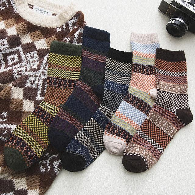 Calcetines térmicos en mezcla de lana con patrón nórdico, set de invierno de 5 pares, talla EU 36-39, 6 diseños