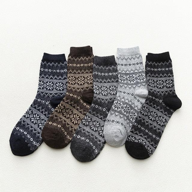 Calcetines térmicos en mezcla de lana con patrón nórdico, set de invierno de 5 pares, talla EU 36-39, 6 diseños