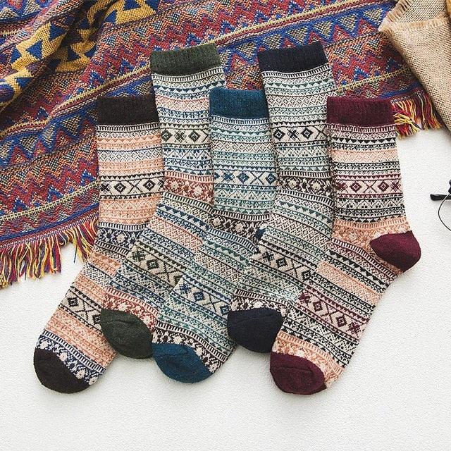 Calcetines térmicos en mezcla de lana con patrón nórdico, set de invierno de 5 pares, talla EU 36-39, 6 diseños
