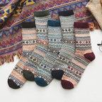 Calcetines térmicos en mezcla de lana con patrón nórdico, set de invierno de 5 pares, talla EU 36-39, 6 diseños
