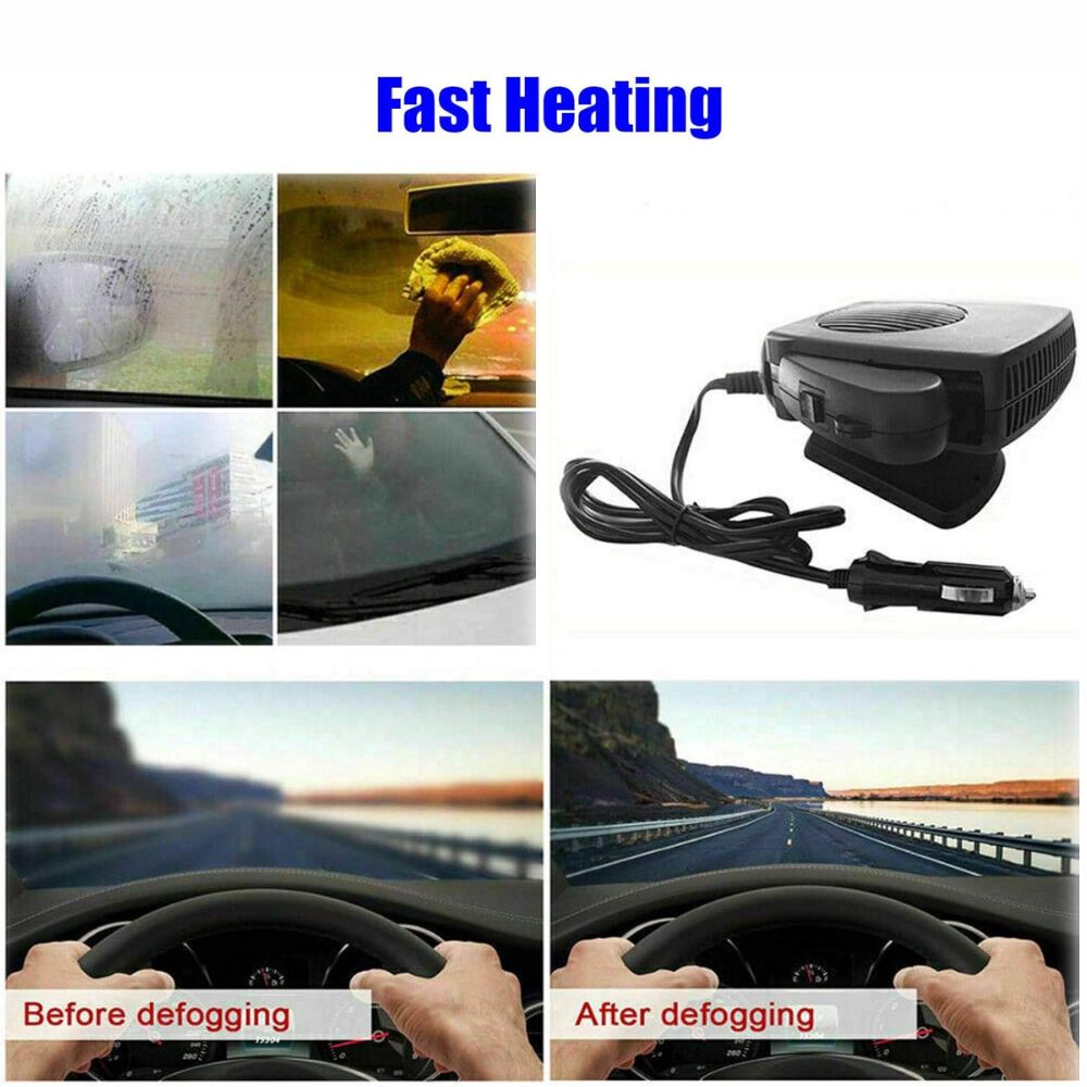 Calefactor cerámico para coche 12 V | Ajustes de calefacción y ventilador de 150–300 W | Desempañado y calefacción rápid