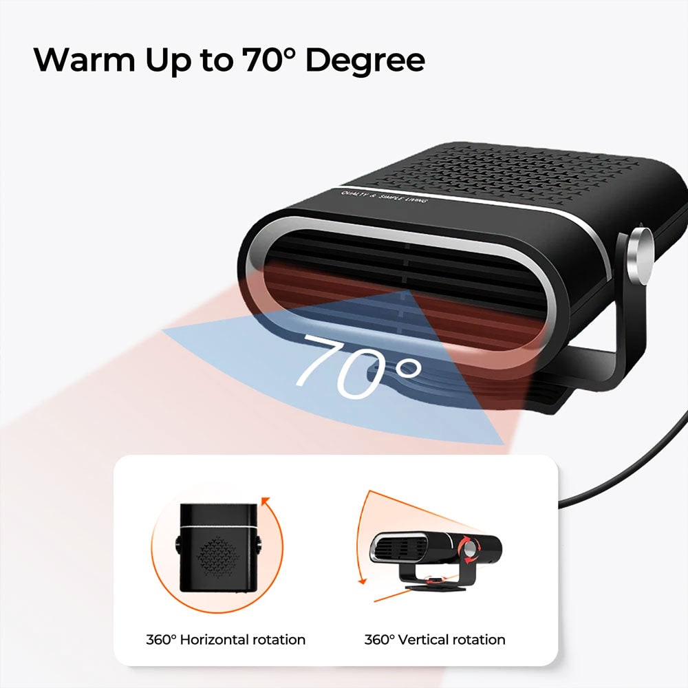 Calefactor portátil para coche con ventilador y desempañador rápido de 12 V
