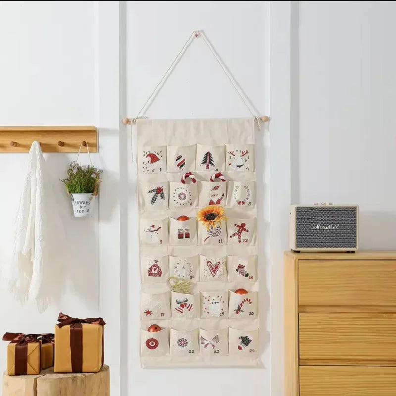 Calendario de adviento con 24 bolsitas de tela para niños – Decoración navideña colgante multicolor
