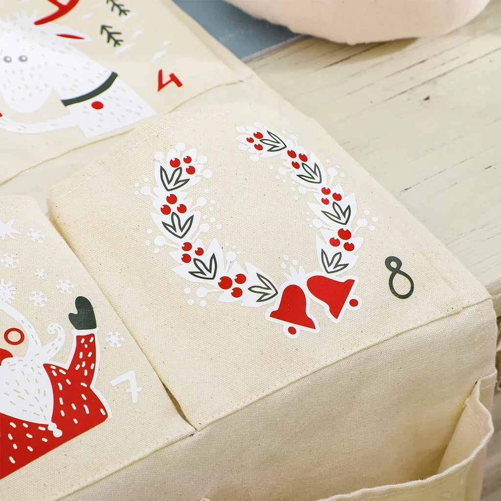 Calendario de adviento con 24 bolsitas de tela para niños – Decoración navideña colgante multicolor
