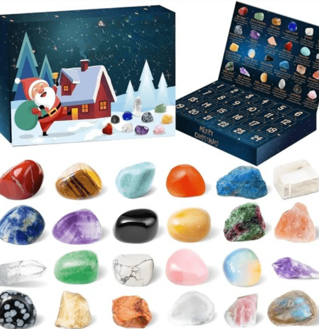 Calendario de adviento con 24 gemas naturales para jóvenes exploradores