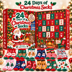 Calendario de adviento de calcetines de Navidad de 24 días, Caja regalo sorpresa de 12 pares, Diseños festivos aleatorio