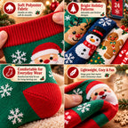 Calendario de adviento de calcetines de Navidad de 24 días, Caja regalo sorpresa de 12 pares, Diseños festivos aleatorio