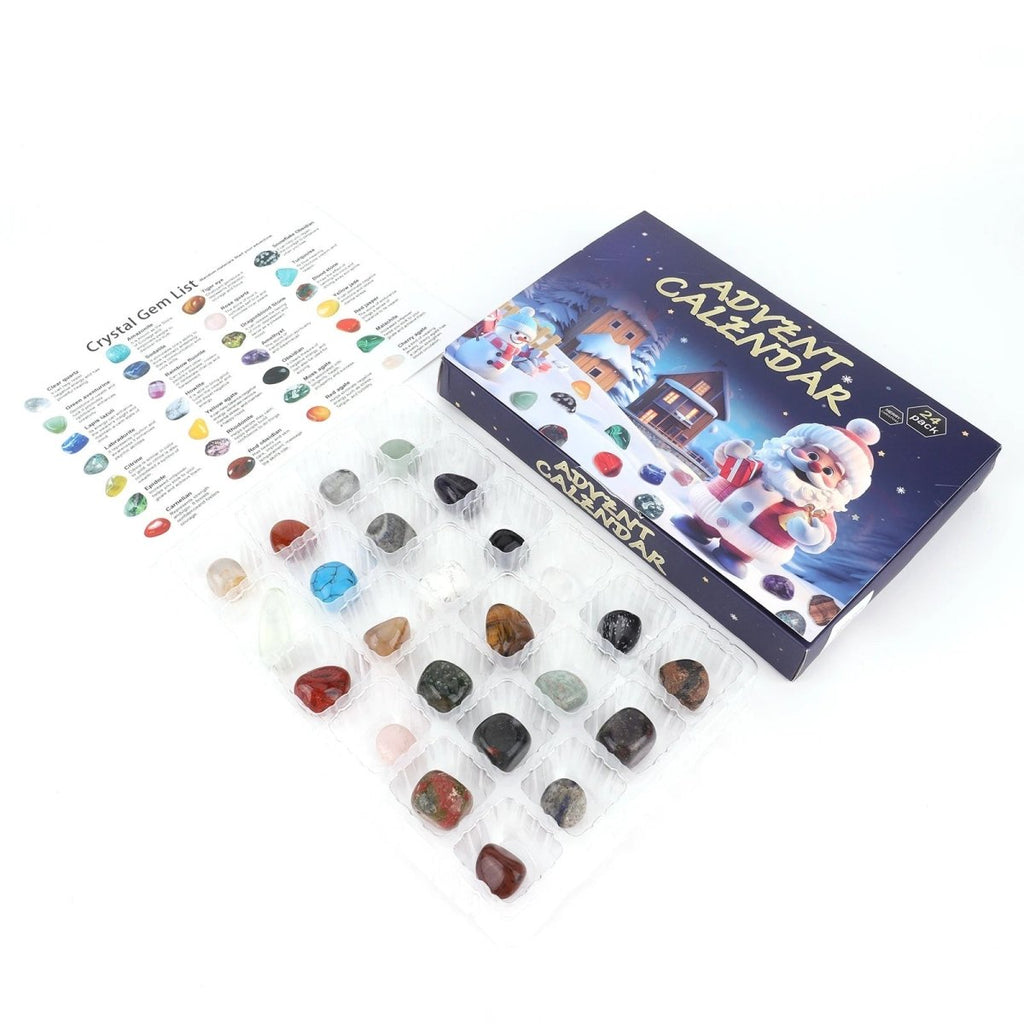Calendario de adviento de cristales con 24 piedras naturales, calendario de adviento para niños con piedras pulidas cole