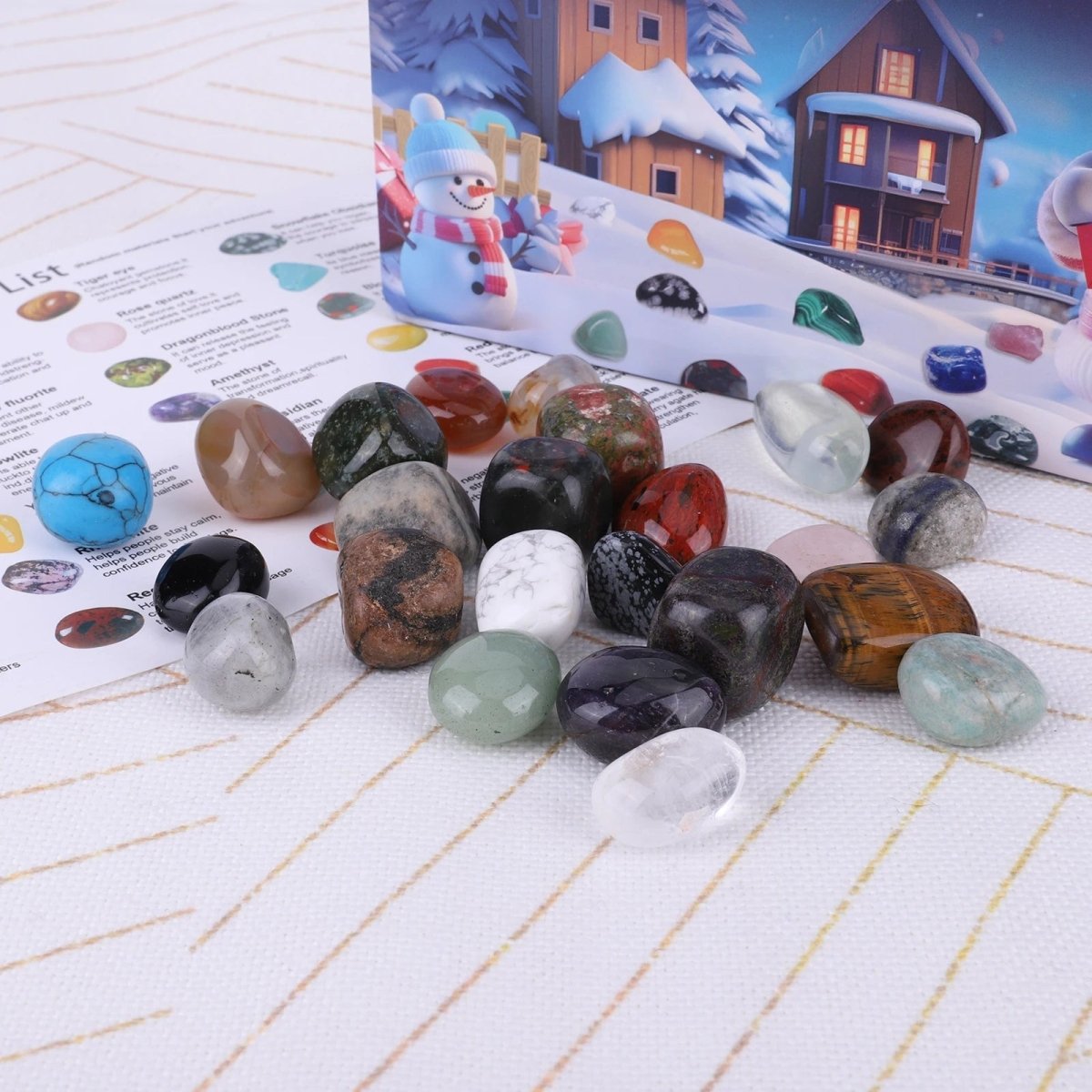 Calendario de adviento de cristales con 24 piedras naturales, calendario de adviento para niños con piedras pulidas cole