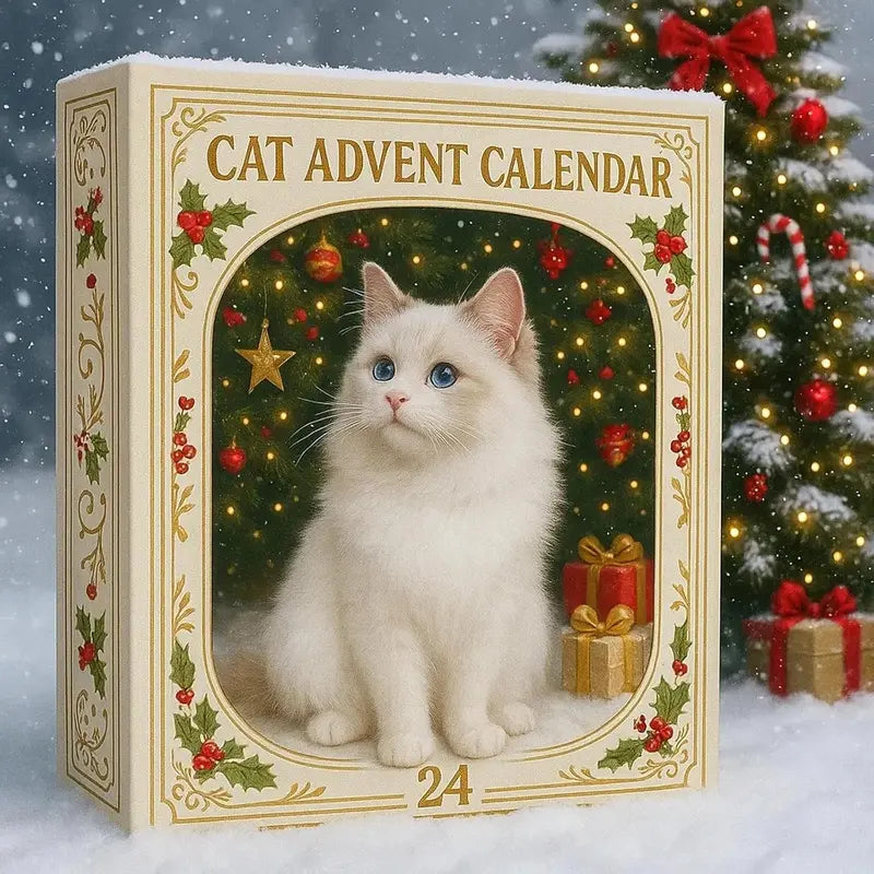 Calendario de adviento navideño de gatos – 24 figuras acrílicas festivas para la cuenta atrás de Navidad