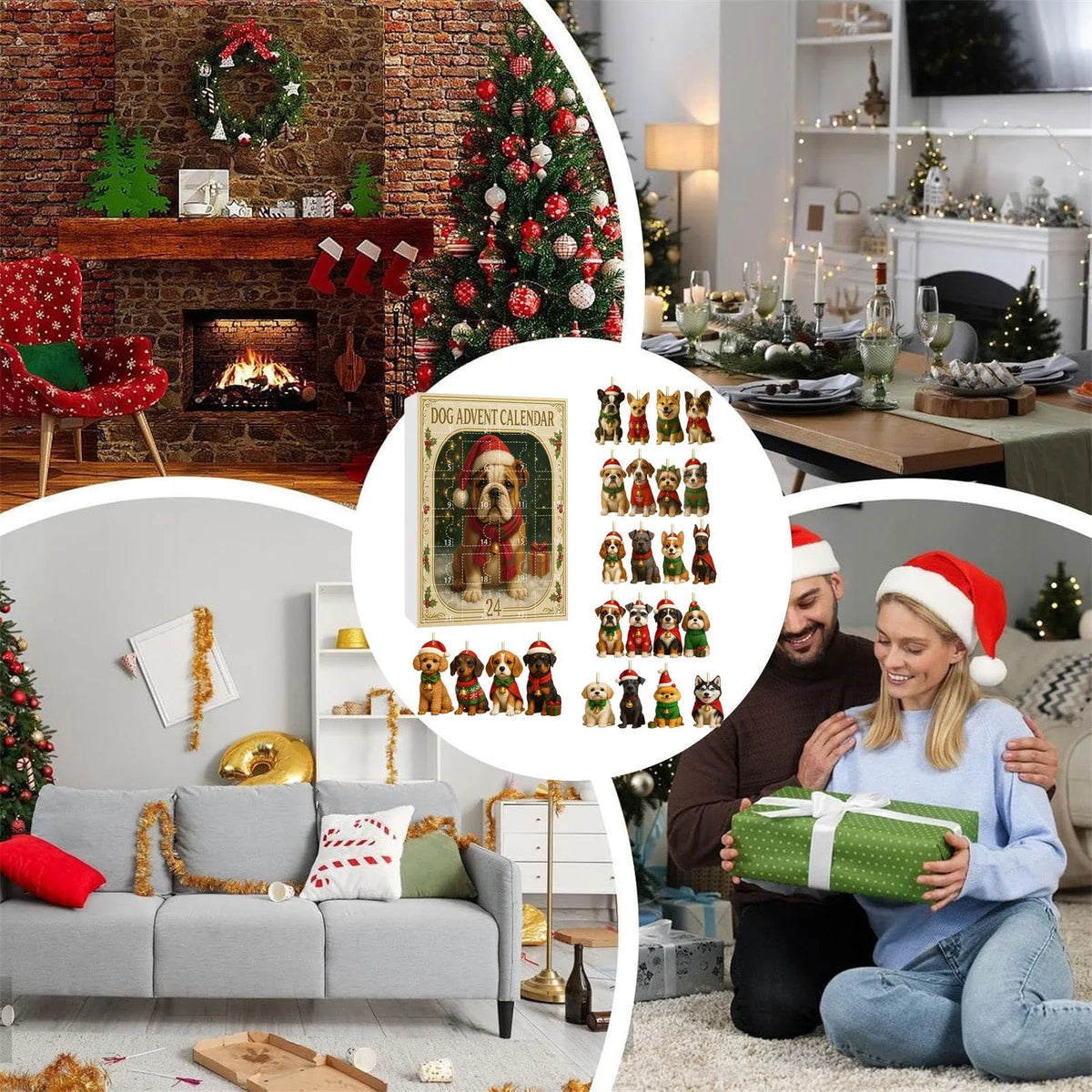 Calendario de adviento de teckel con 24 figuras para amantes de los perros – Decoración navideña multicolor
