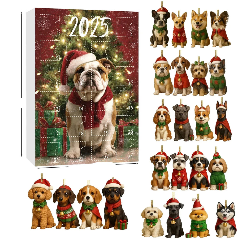 Calendario de adviento de teckel con 24 figuras para amantes de los perros – Decoración navideña multicolor