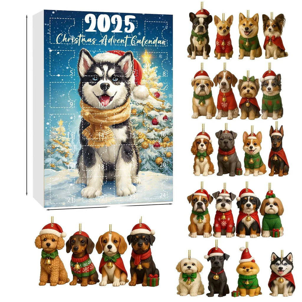 Calendario de adviento de teckel con 24 figuras para amantes de los perros – Decoración navideña multicolor