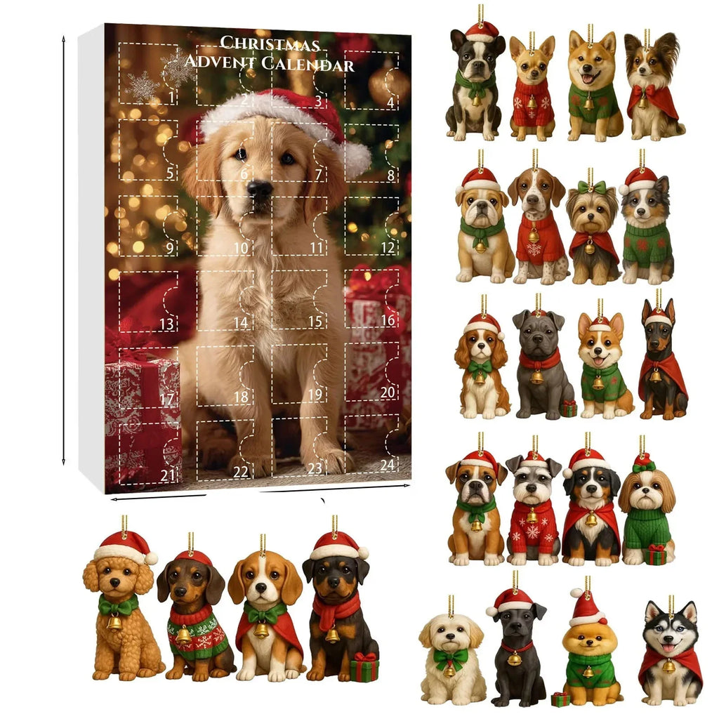 Calendario de adviento de teckel con 24 figuras para amantes de los perros – Decoración navideña multicolor
