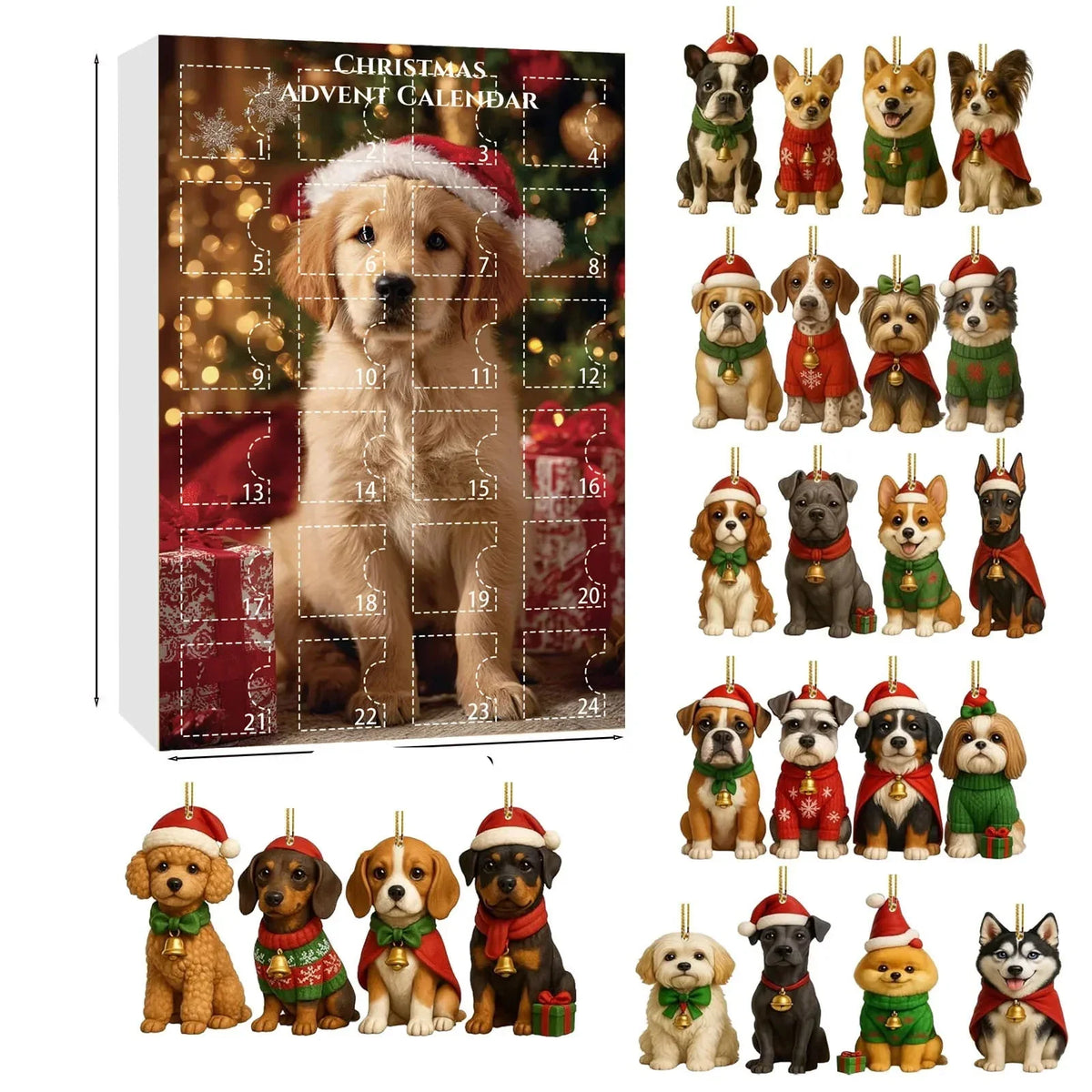Calendario de adviento de teckel con 24 figuras para amantes de los perros – Decoración navideña multicolor
