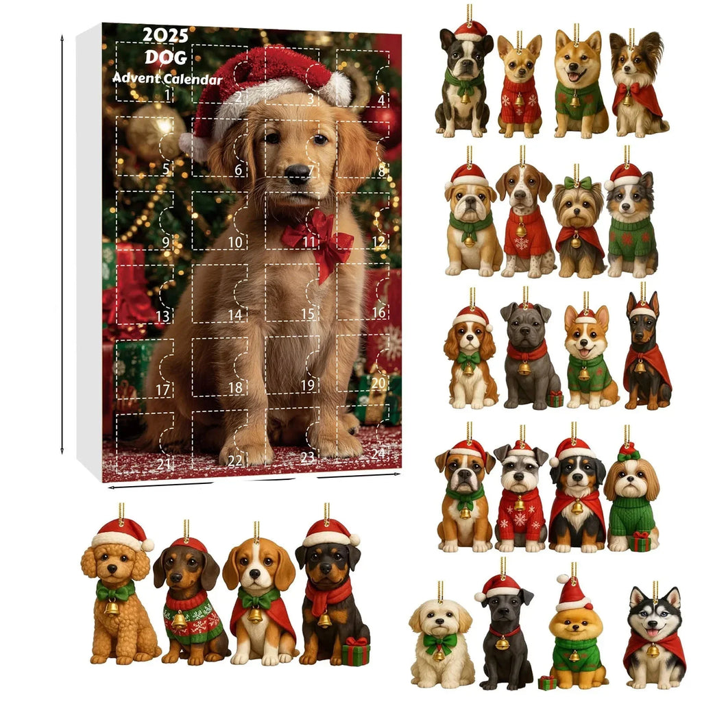 Calendario de adviento de teckel con 24 figuras para amantes de los perros – Decoración navideña multicolor