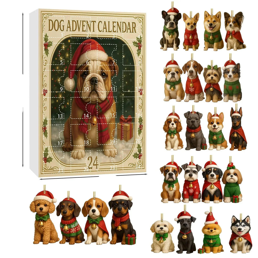 Calendario de adviento de teckel con 24 figuras para amantes de los perros – Decoración navideña multicolor