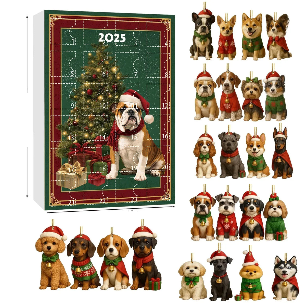 Calendario de adviento de teckel con 24 figuras para amantes de los perros – Decoración navideña multicolor