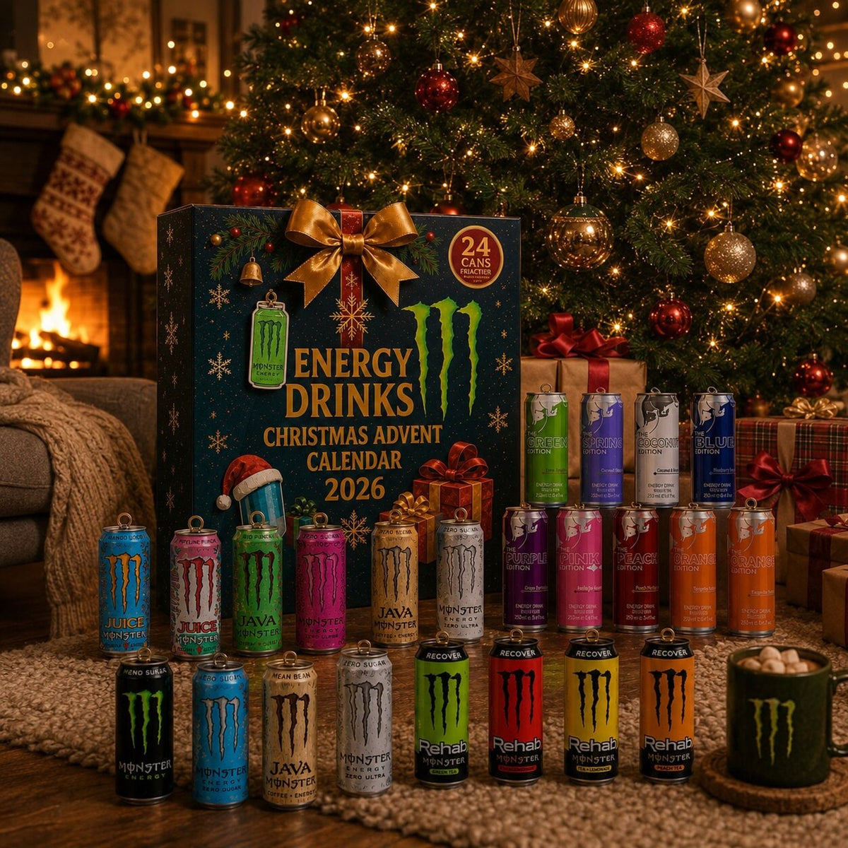 Calendario de adviento de bebidas energéticas 24 días
