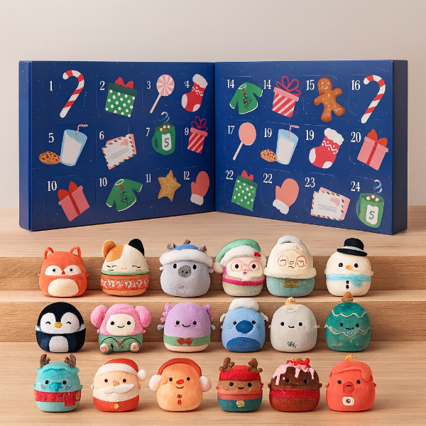 Calendario de adviento de peluche con 24 mini peluches navideños, una sorpresa diaria de 6,5 cm para niños y coleccionis