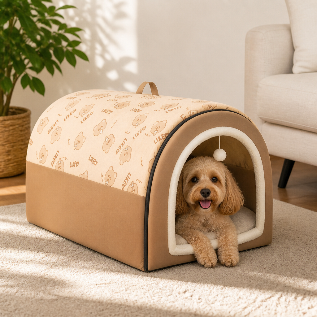Cama casa 2 en 1 desmontable de felpa para mascotas
