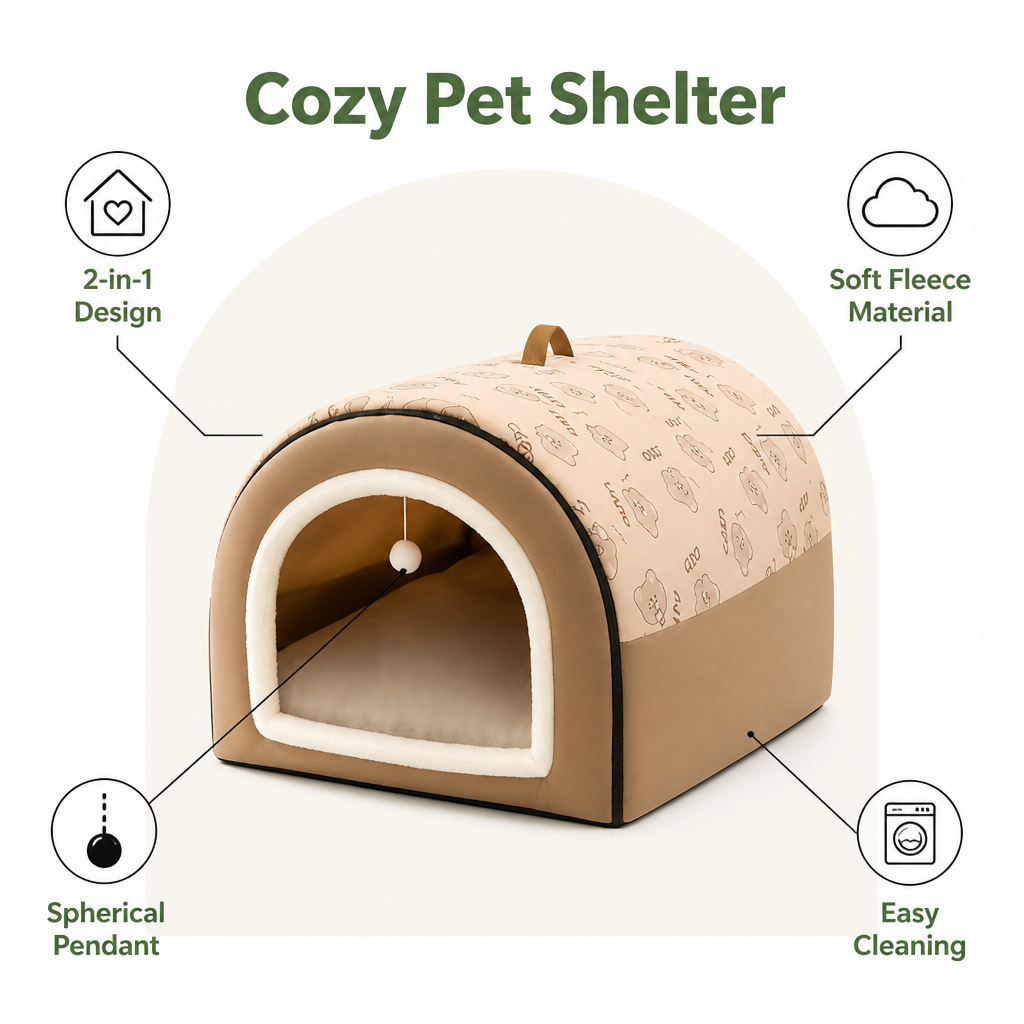Cama casa 2 en 1 desmontable de felpa para mascotas