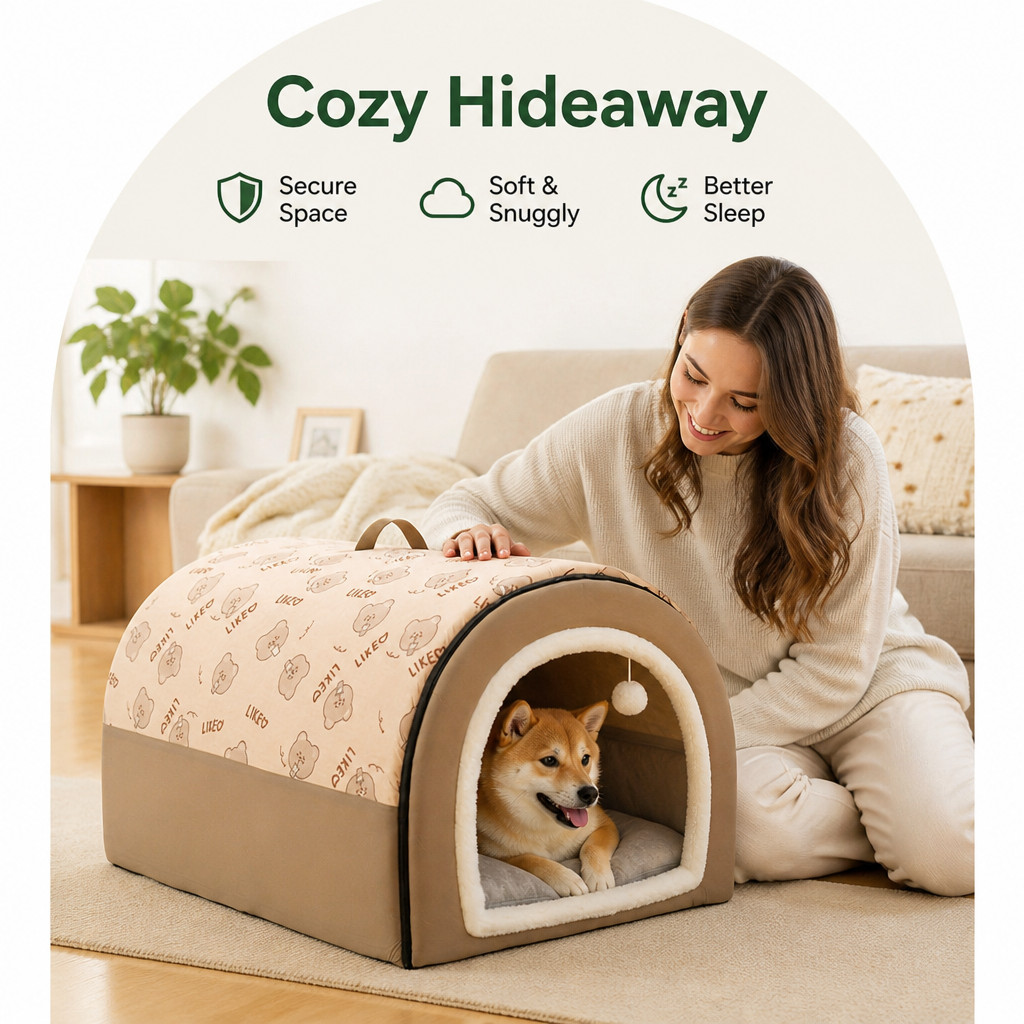Cama casa 2 en 1 desmontable de felpa para mascotas