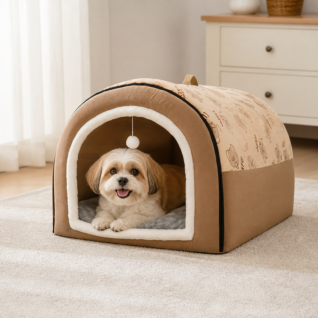 Cama casa 2 en 1 desmontable de felpa para mascotas