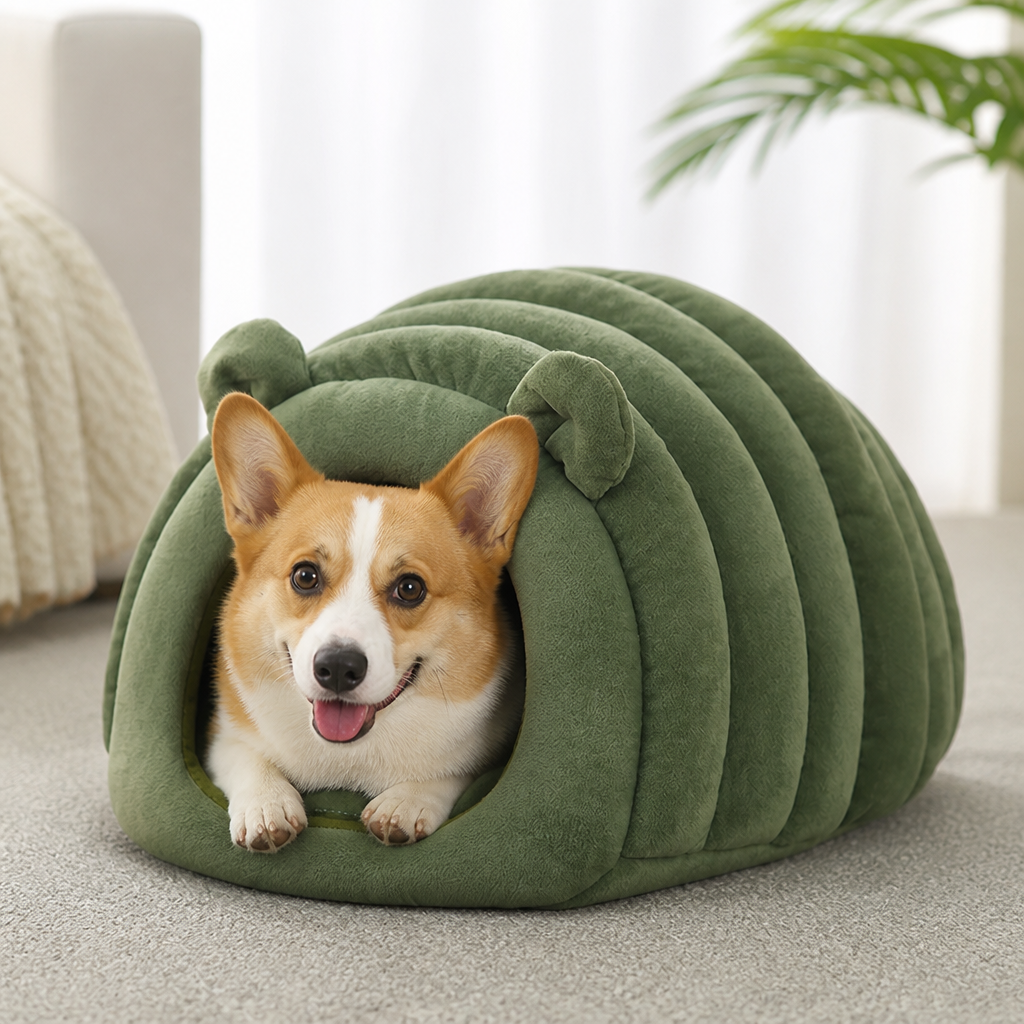 Cama nido semiabierta de felpa sherpa para mascotas