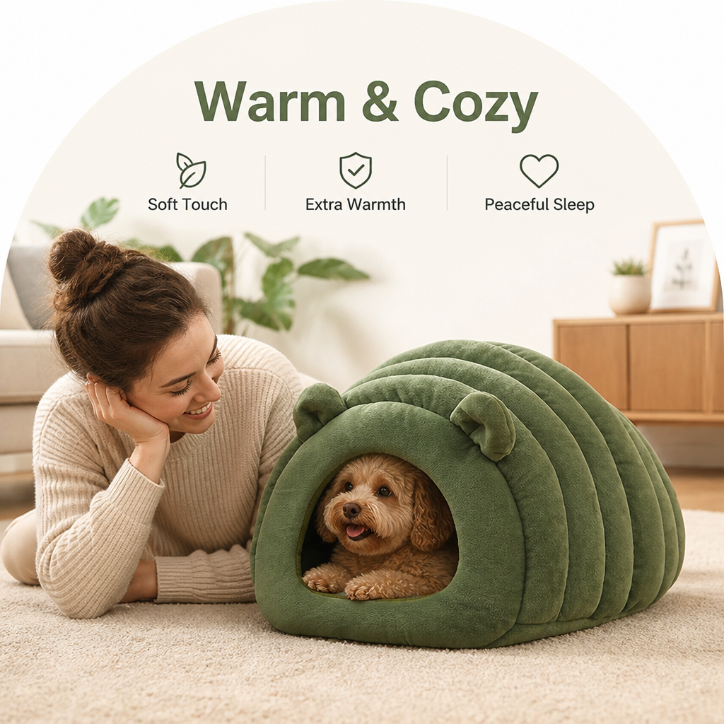 Cama nido semiabierta de felpa sherpa para mascotas