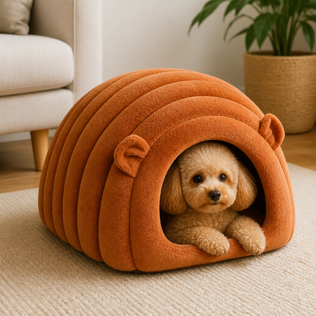 Cama nido semiabierta de felpa sherpa para mascotas