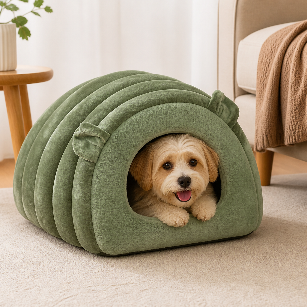 Cama nido semiabierta de felpa sherpa para mascotas